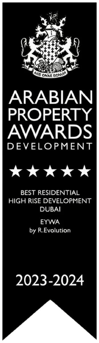 Arabian Property Awards · Five Star Best Residential High Rise Development Dubai 2023–2024 — EYWA award banner