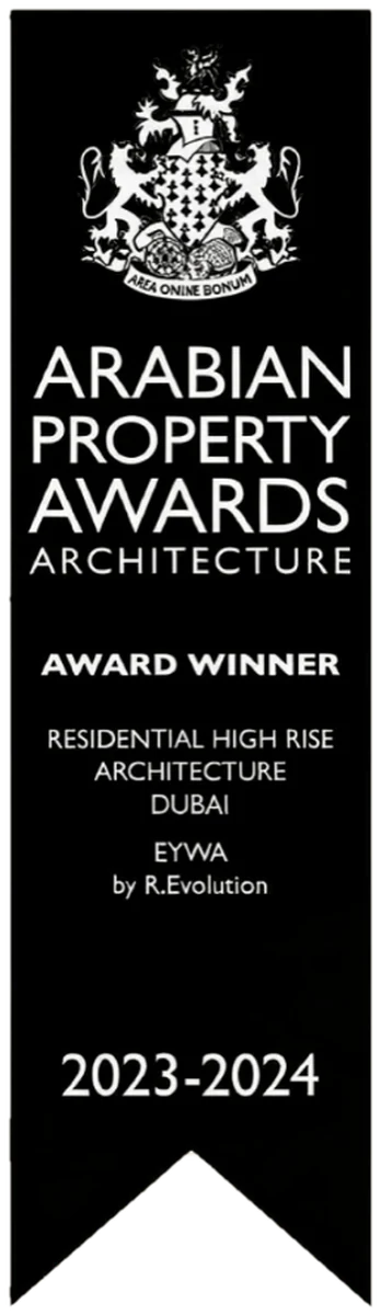 Arabian Property Awards Architecture · Award Winner, Residential High Rise Architecture Dubai 2023–2024 — EYWA award banner