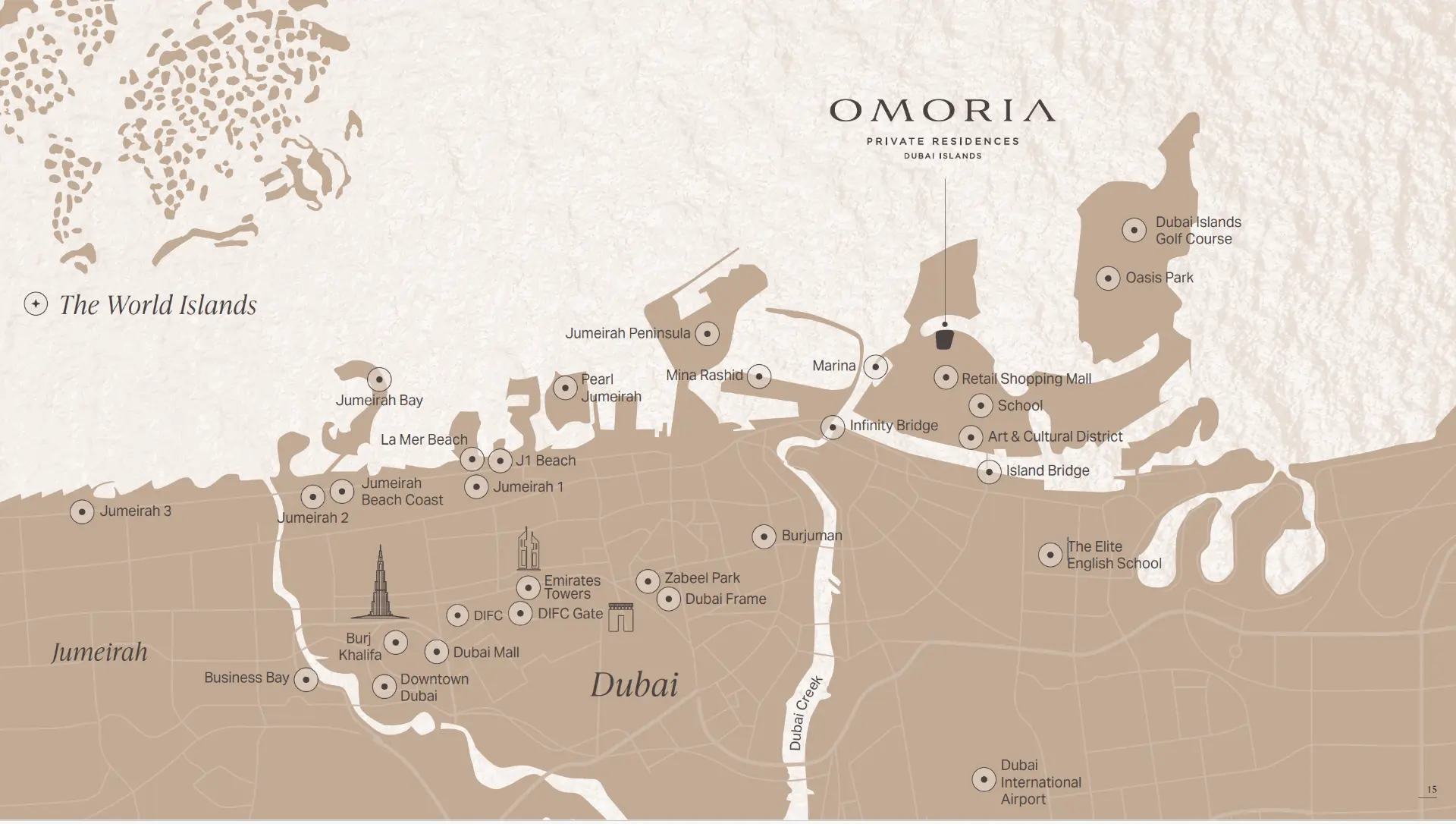 Location map · Dubai Islands — Omoria developer visual