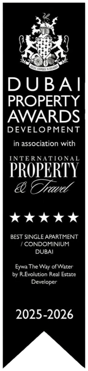 Dubai Property Awards · Best Single Apartment / Condominium Dubai 2025–2026 — EYWA award banner